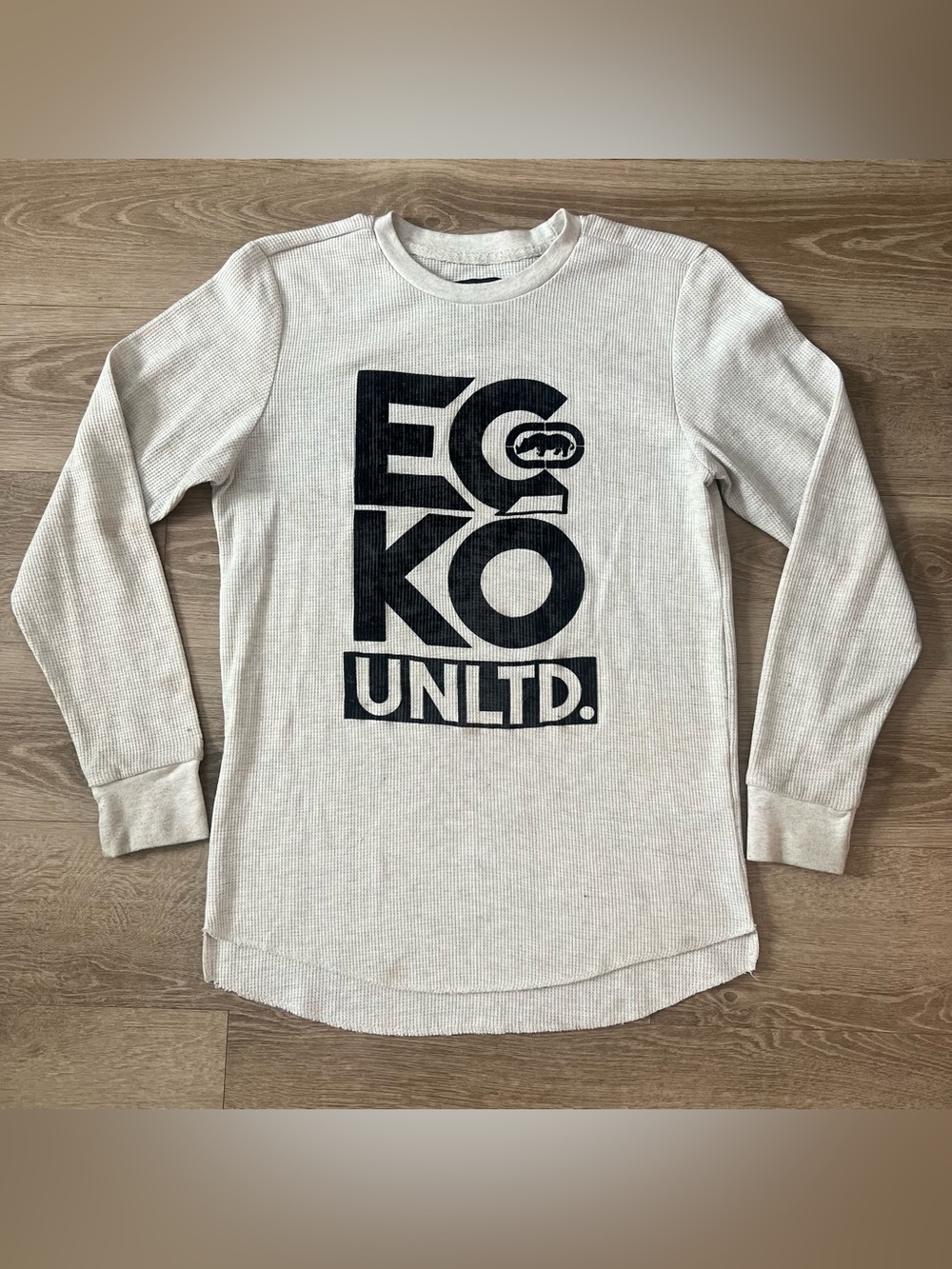 Ecko Unlimited Kids Long Sleeve Thermal Tee — Light Beige with Black Logo